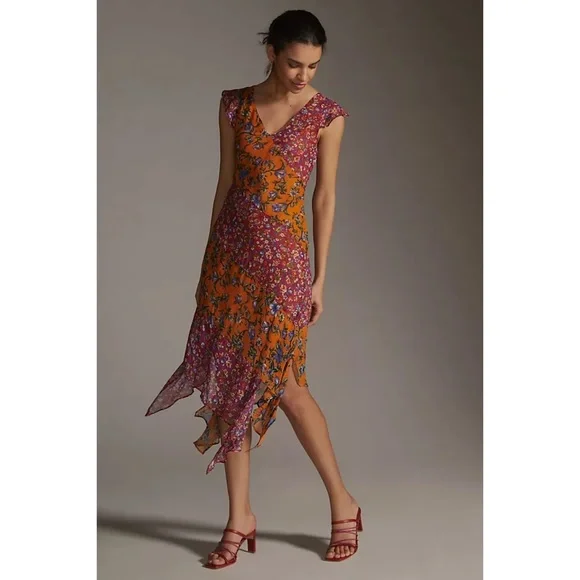 NWT ANTHROPOLOGIE HANKY-HEM MIDI DRESS IN MEDIUM ORANGE - Picture 5 of 11
